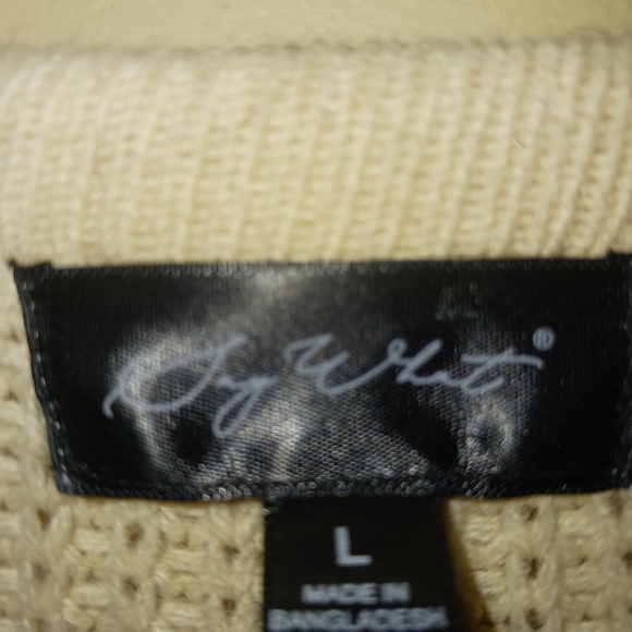 Say What? womens beige long sleeve vneck knitted sweater dress w/belt sz Large - Picture 3 of 8